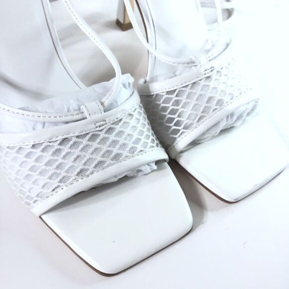 REVOLVE RAYE Penn Square Toe Heel in White Ankle Wrap Ties Lattice Netting 5.5 - Picture 7 of 10